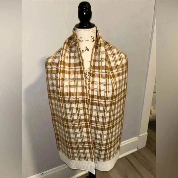 NWOT Timberland Plaid Scarf Caramel & Cream Plaid Knit Warm Cozy - Picture 1 of 5